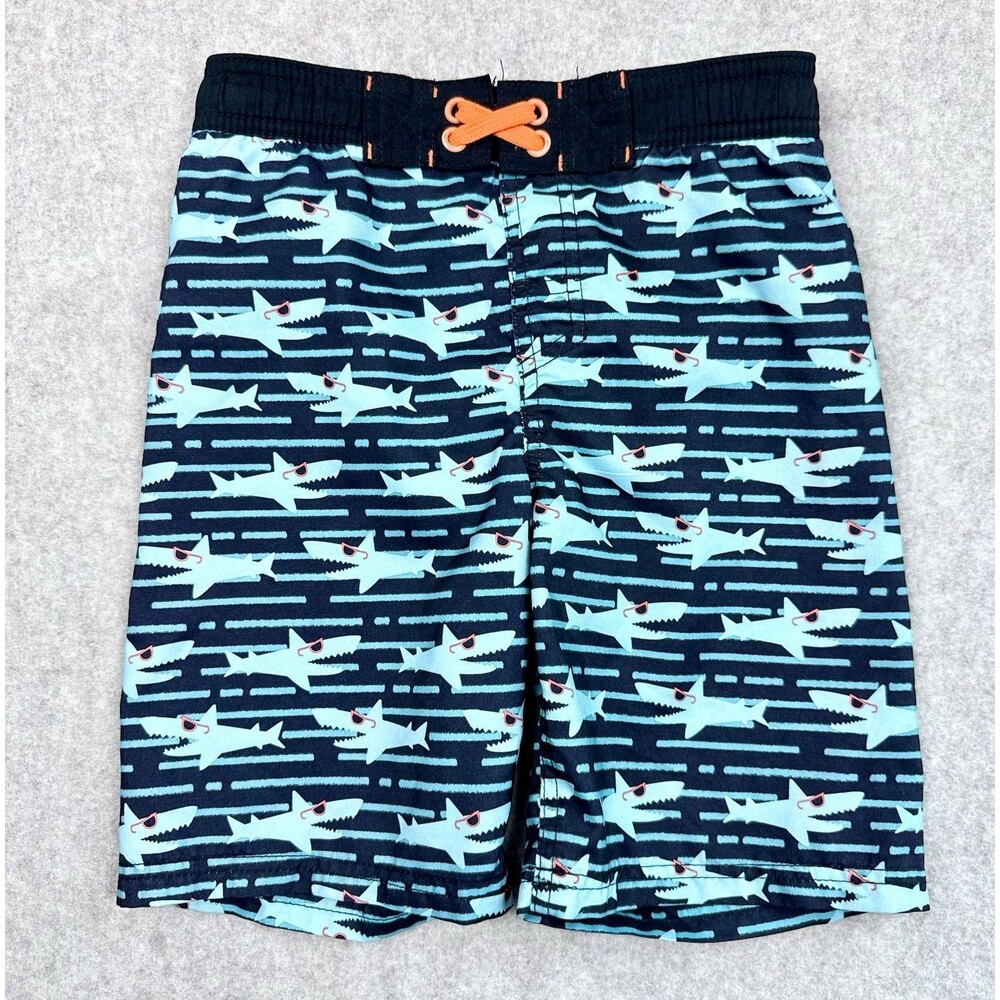 Cat & Jack Boys S (6/7) Shark Striped Swim Trunks Lined Drawstring